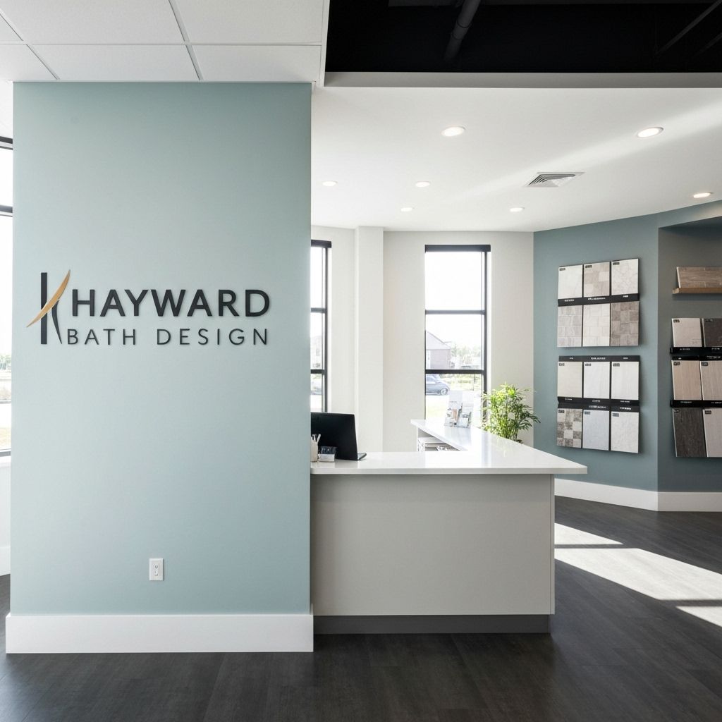 Hayward Bath Design office interior with company logo on wall